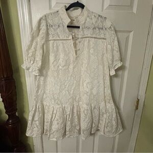 Anthropologie Porridge Tiered Lace Tunic Dress Ivory XS NWT